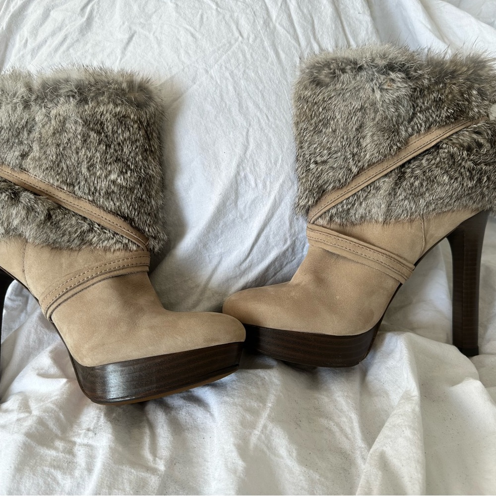 Coach Athena Women's Tan Rabbit Fur-Trimmed Boots - Picture 5 of 7
